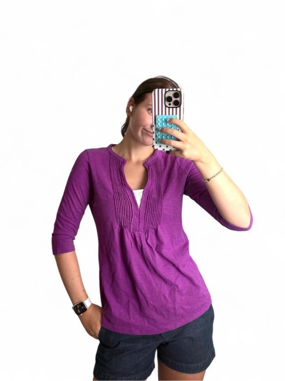 St. John's Bay Y2K Vintage Pintuck V-Neck Tunic Top